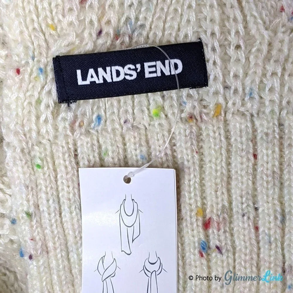 Lands End Off White Multicolor Flecks Knit Scarf Monogrammed AFE